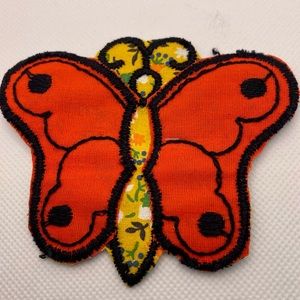 Vintage Embroidered Floral Orange Yellow Butterfly Patch